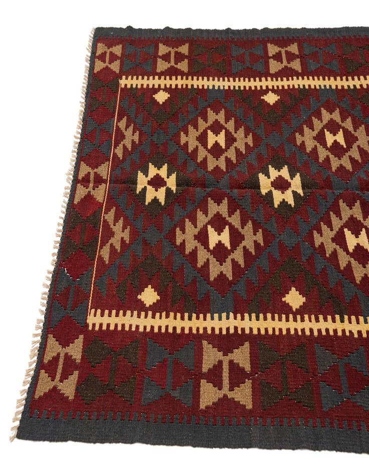Detail image of  5' 2 x 8' 2  Hand Woven Kilim Maymana Wool Rug