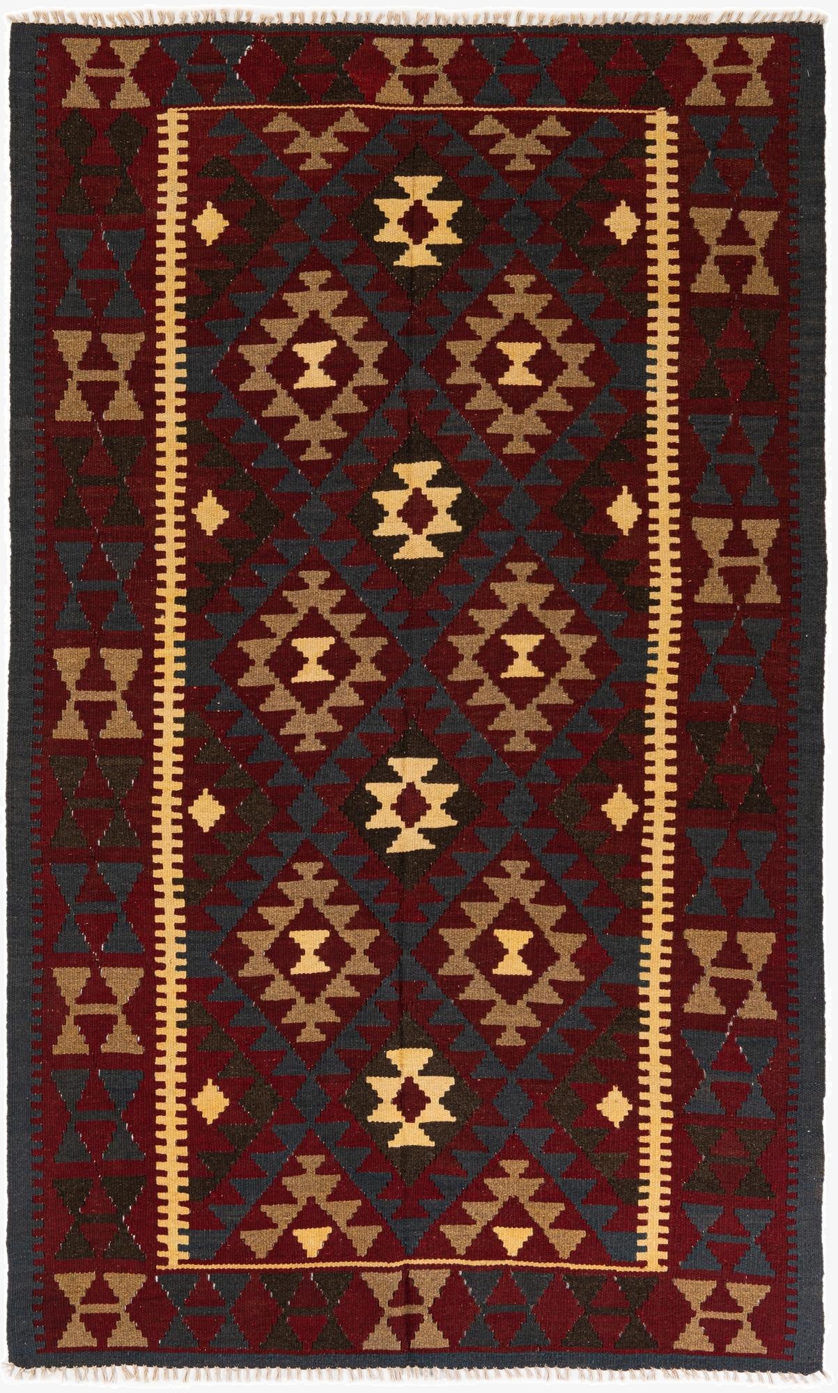  5' 2 x 8' 2  Hand Woven Kilim Maymana Wool Rug