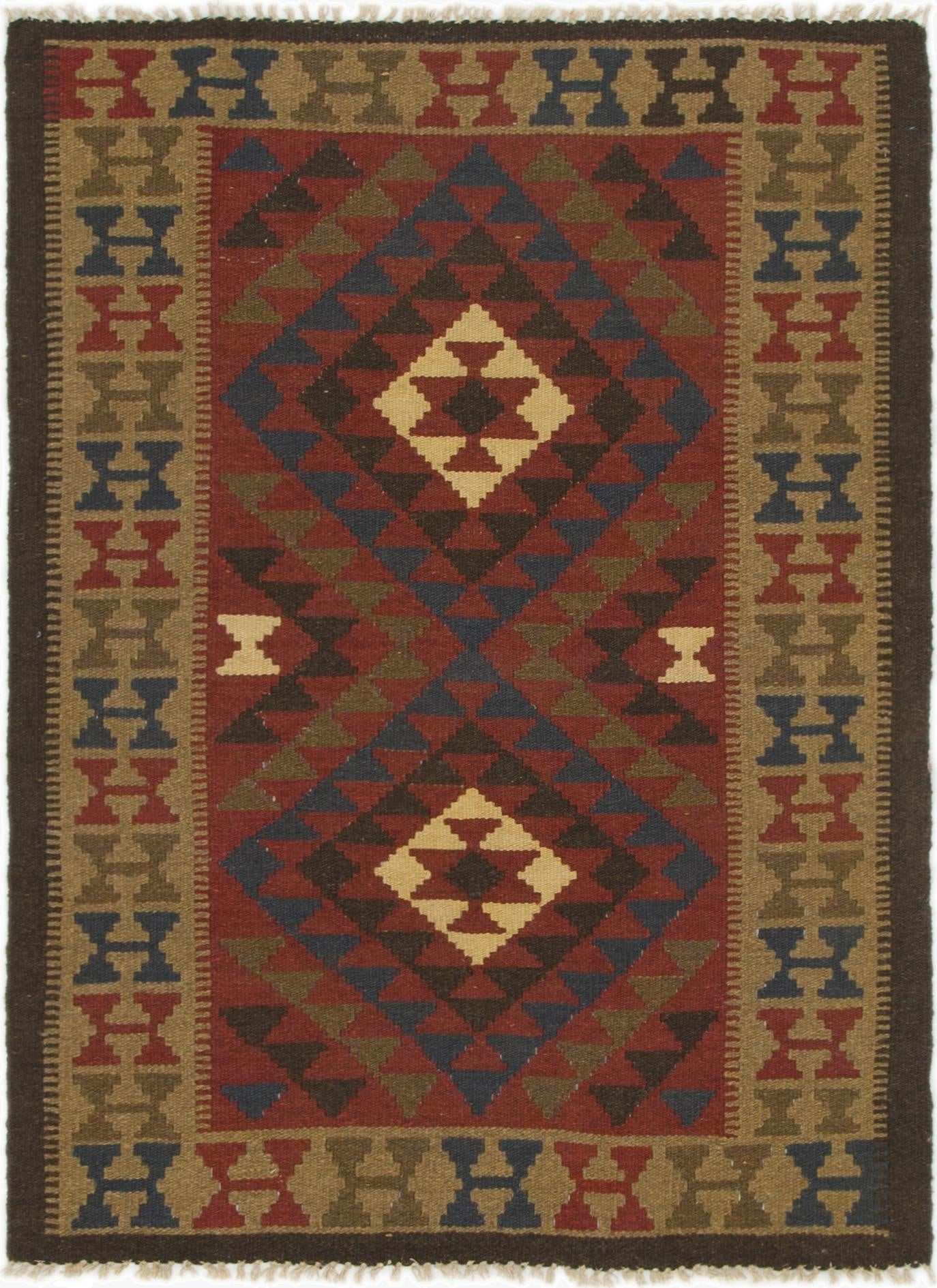  3' 5 x 4' 8  Hand Woven Kilim Maymana Wool Rug