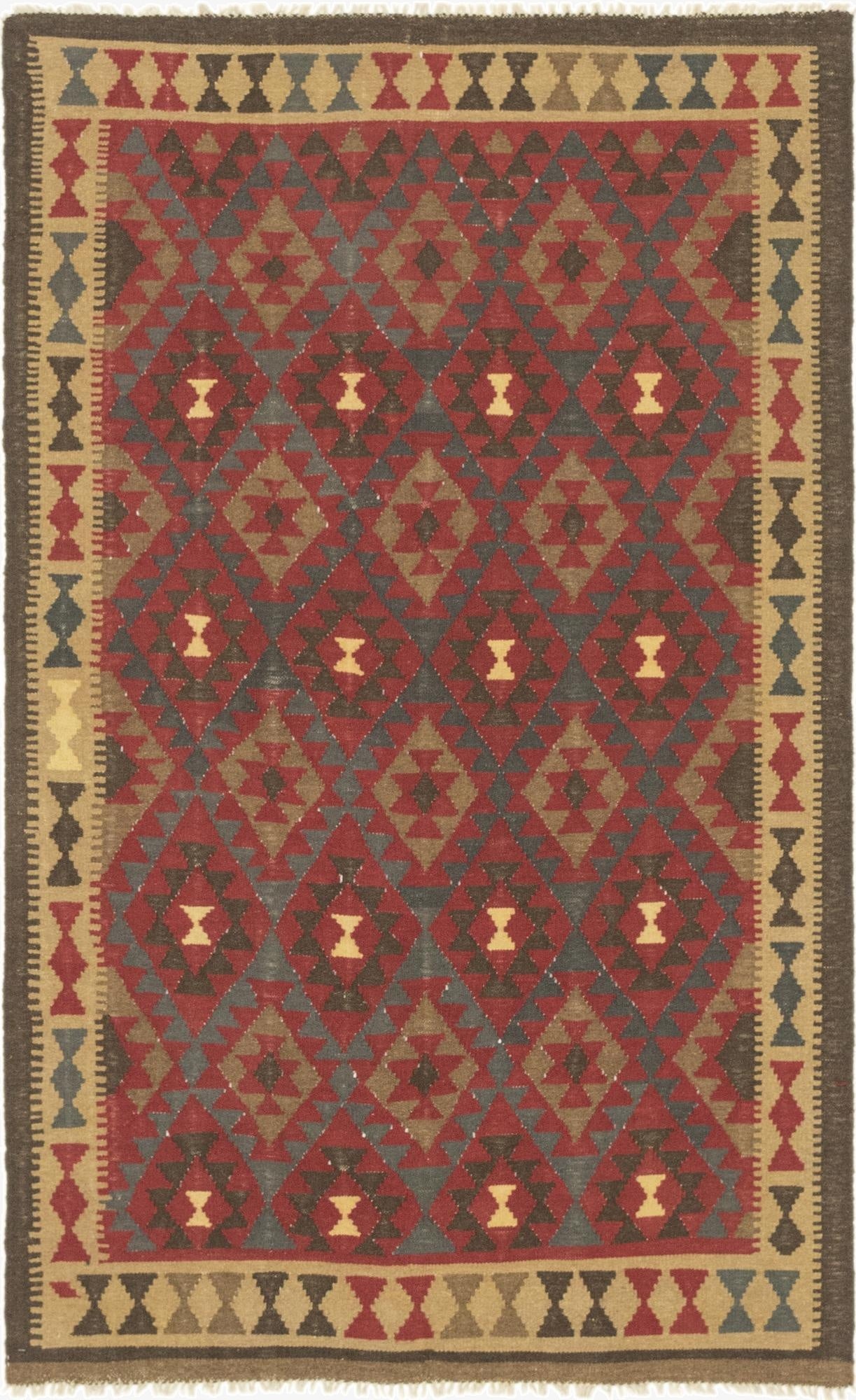  5' 2 x 8' 2  Hand Woven Kilim Maymana Wool Rug