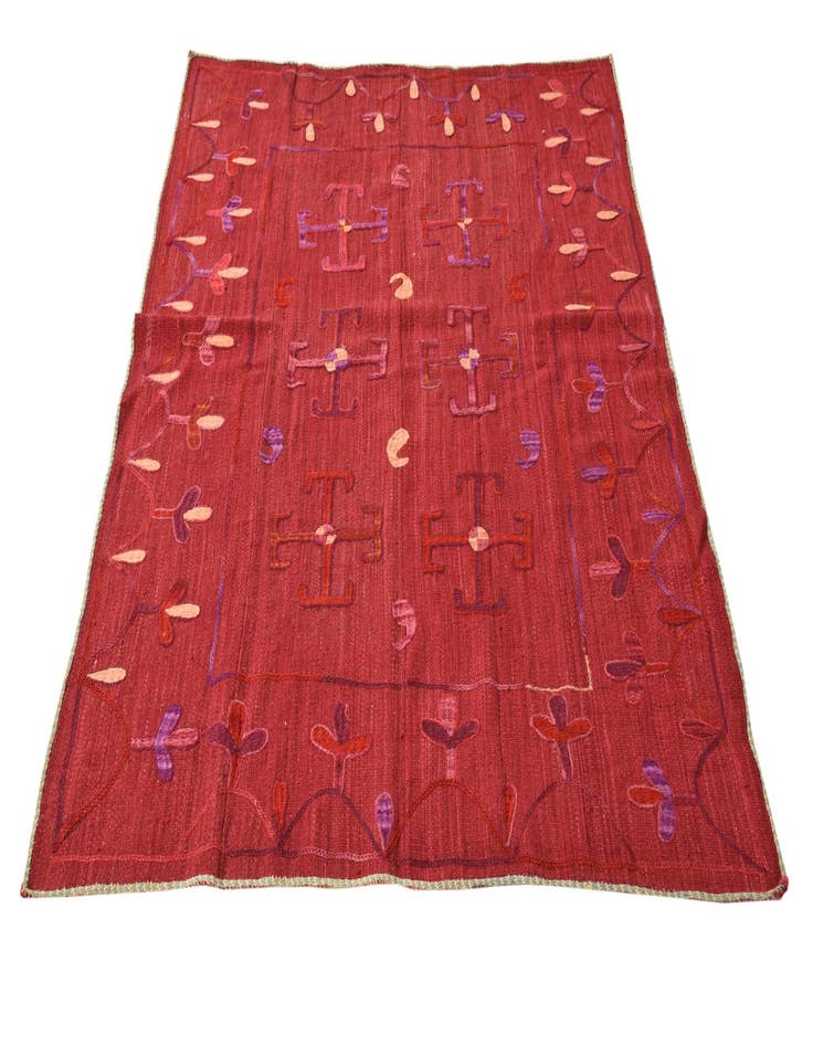 Detail image of  4' 7 x 5' 10  Hand Woven Kilim Suzani Wool Rug