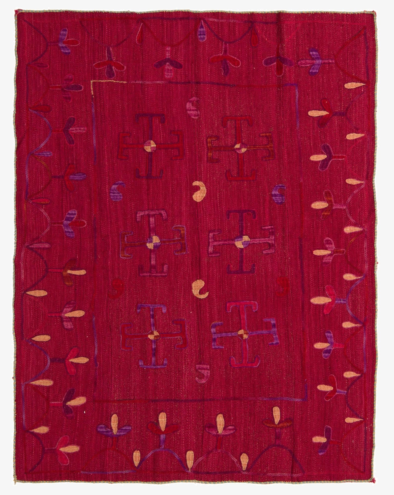  4' 7 x 5' 10  Hand Woven Kilim Suzani Wool Rug