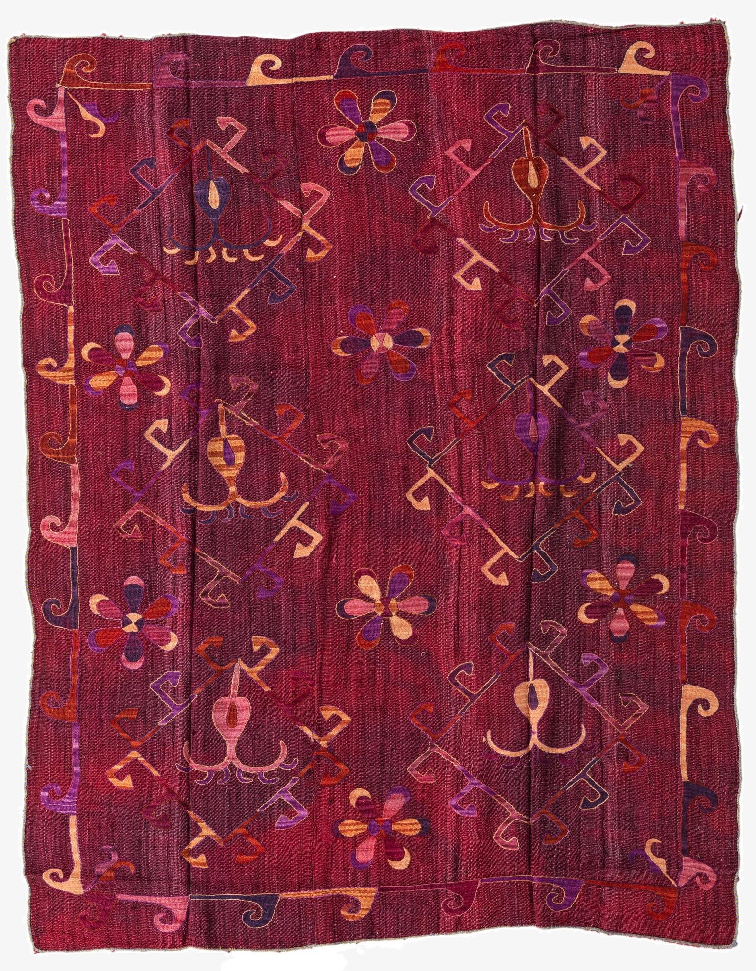  5' 8 x 7' 2  Hand Woven Kilim Suzani Wool Rug