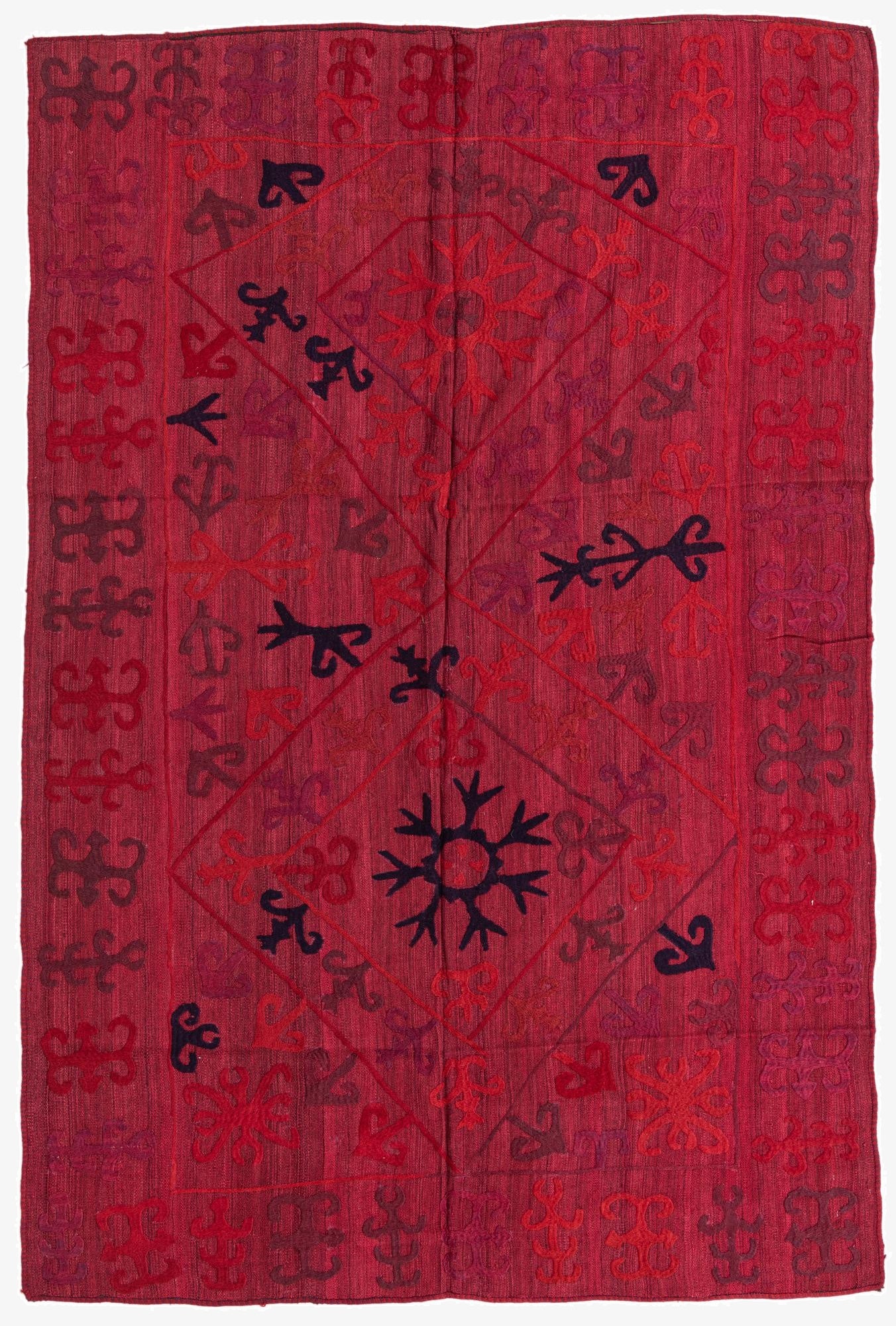  6' 2 x 9' 2  Hand Woven Kilim Suzani Wool Rug