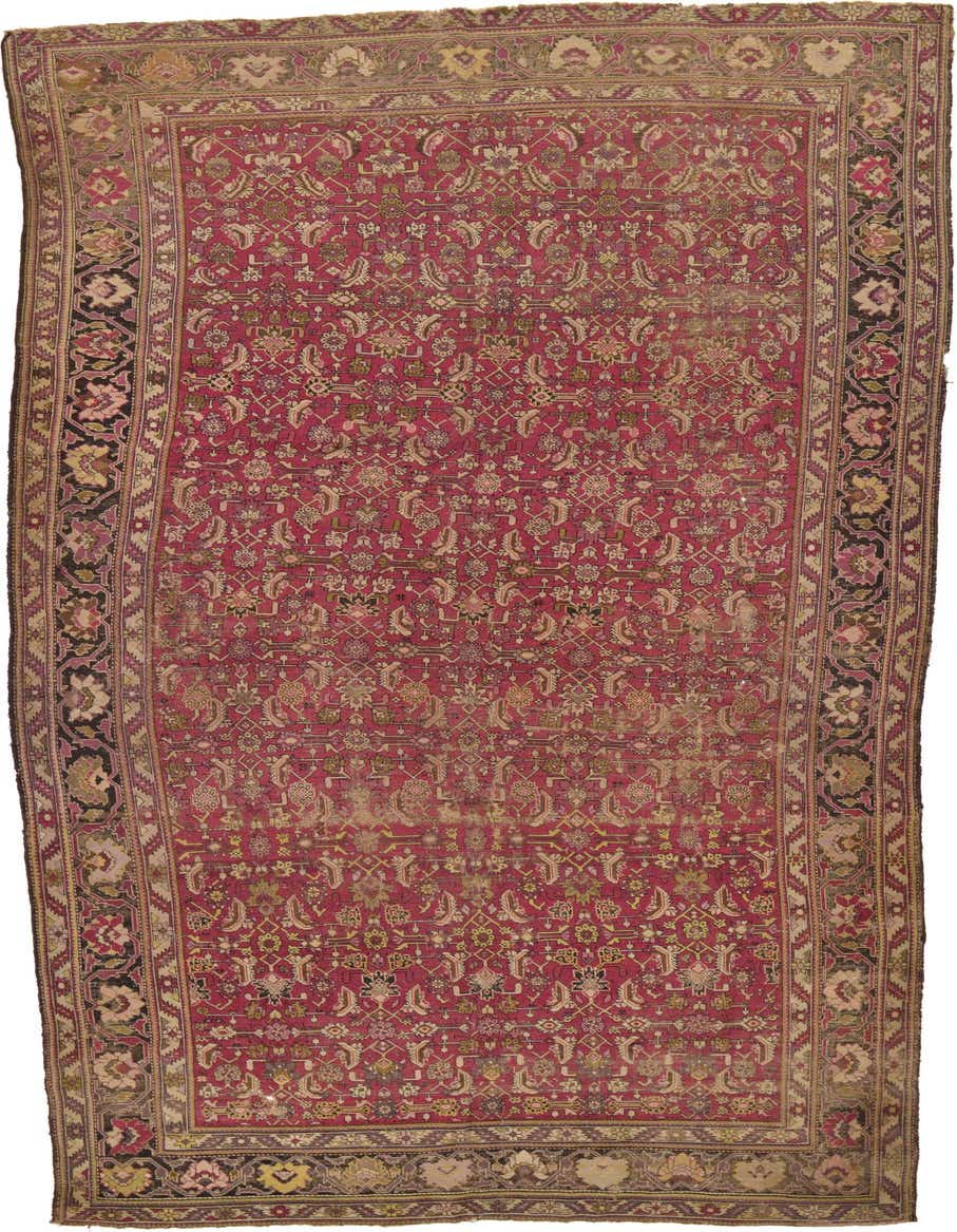 A 10x13 rectangular Malayer rug in deep red with intricate botanical and floral patterns, featuring traditional Persian design.