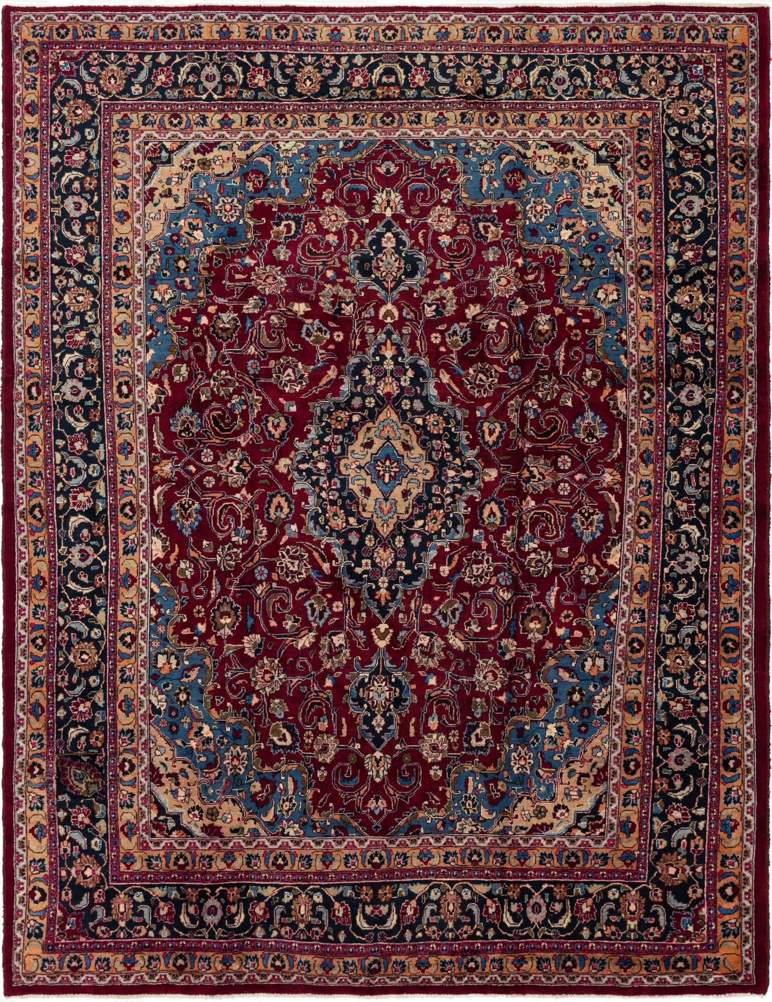  9' 8 x 12' 10  Hand Knotted Mashad Persian Wool Rug