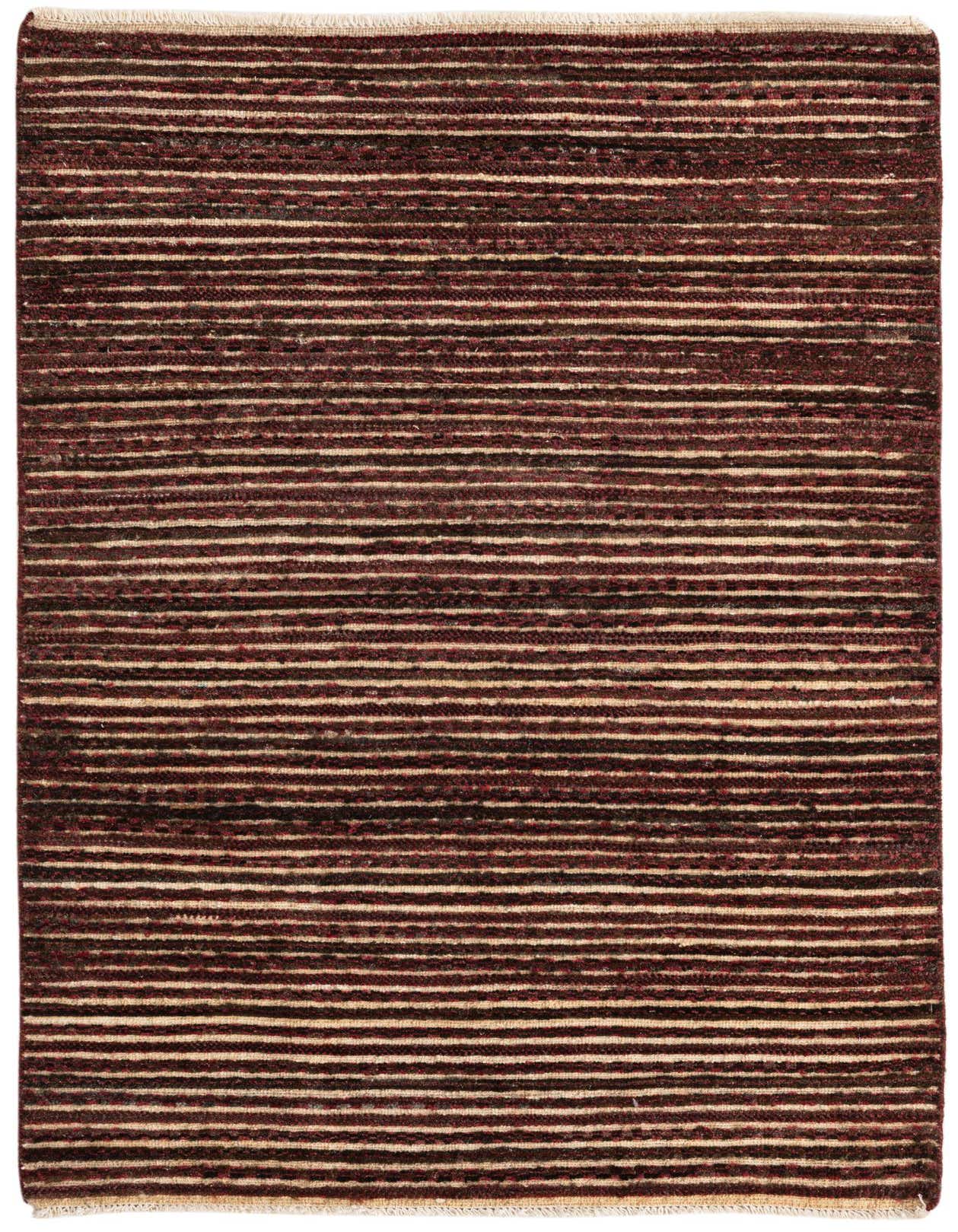 A 3x5 rectangular Rugs.com Modern Ziegler rug featuring thin horizontal stripes in various shades of red and cream.
