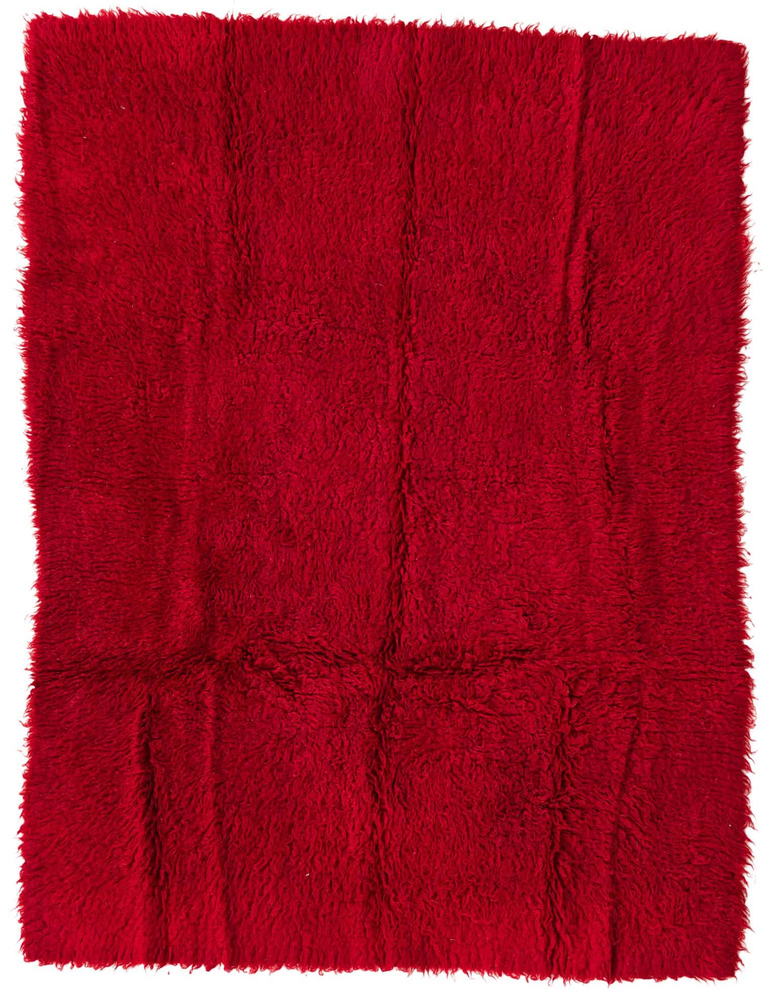 A plush, rectangular 4x6 red shag rug made of 100% wool, perfect for a cozy living room or bedroom.