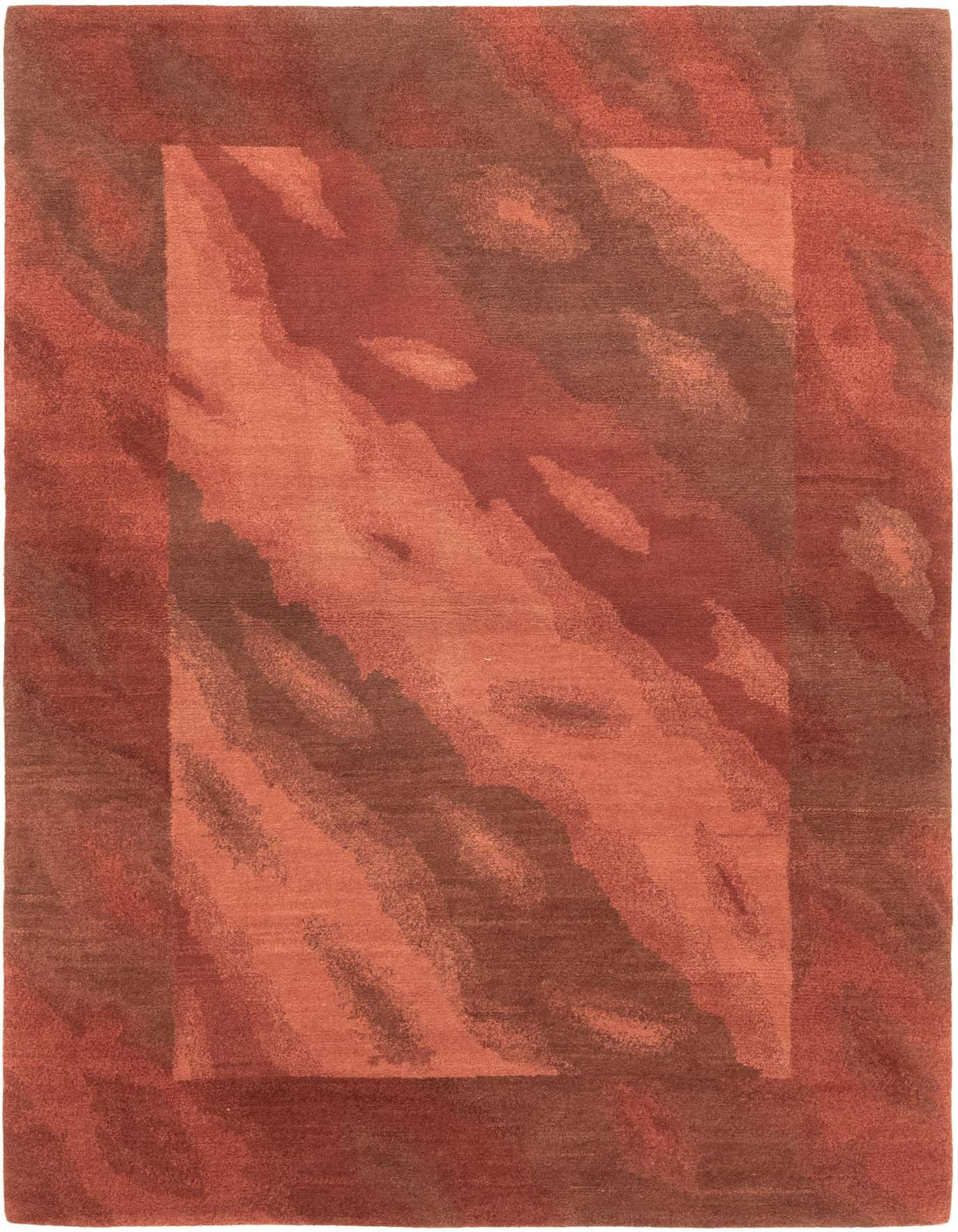 A 4x6 rectangular Nepal rug in shades of red, featuring a modern abstract pattern with a distinct border.