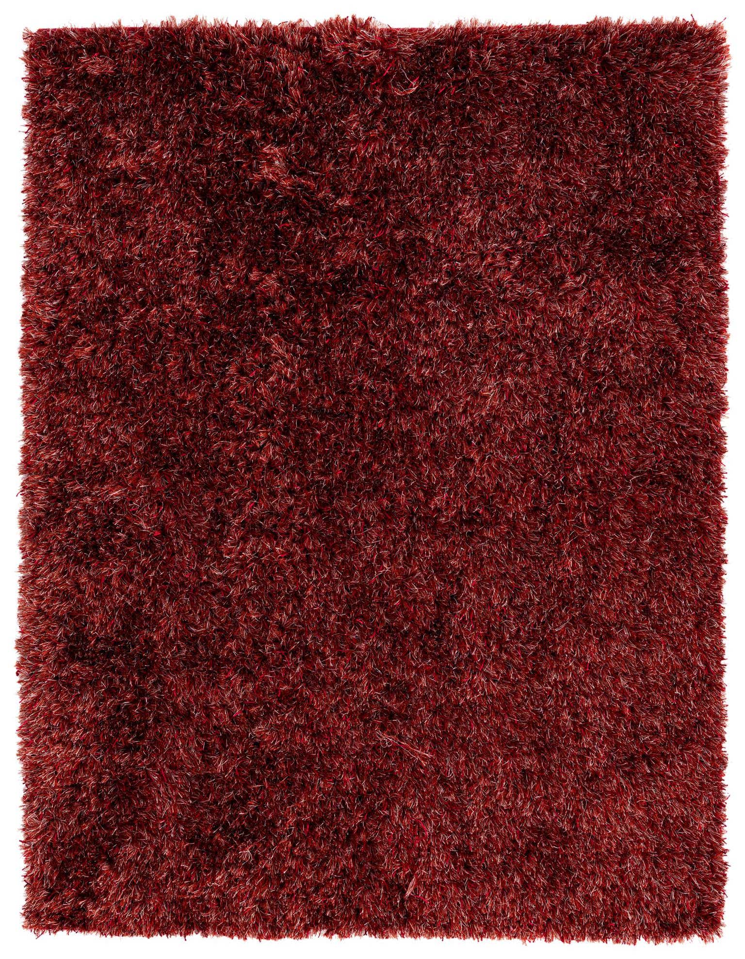 A plush 5x8 rectangular Solid Shag rug in a deep red color, showcasing its soft, textured pile.