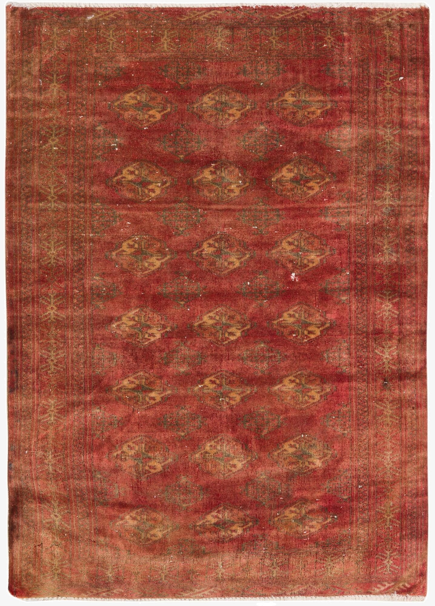  3' 5 x 4' 9  Hand Knotted Torkaman Persian Wool Rug