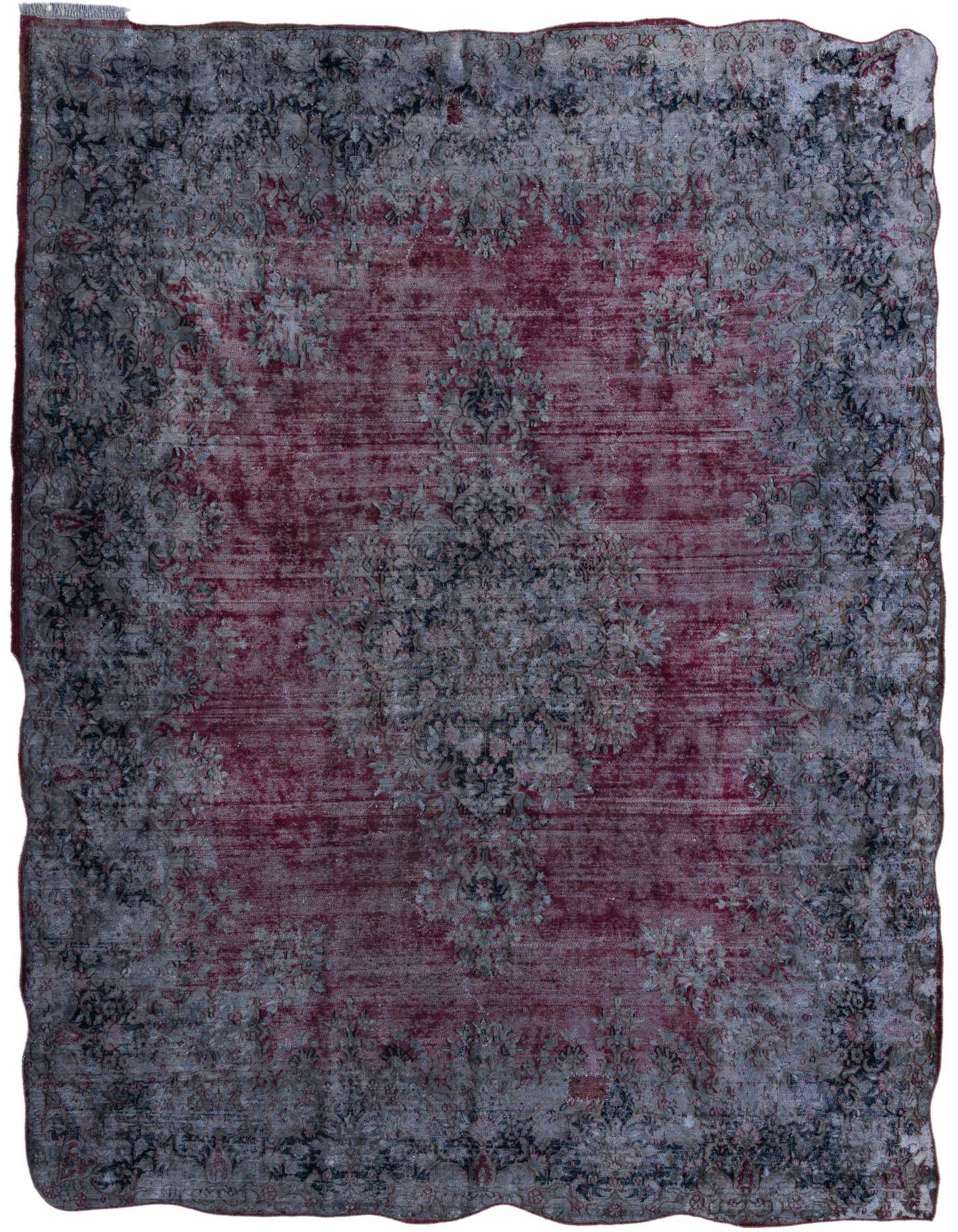 A large 10x13 rectangular red and grey Persian-style rug with an abstract, faded vintage pattern, suitable for a living room.
