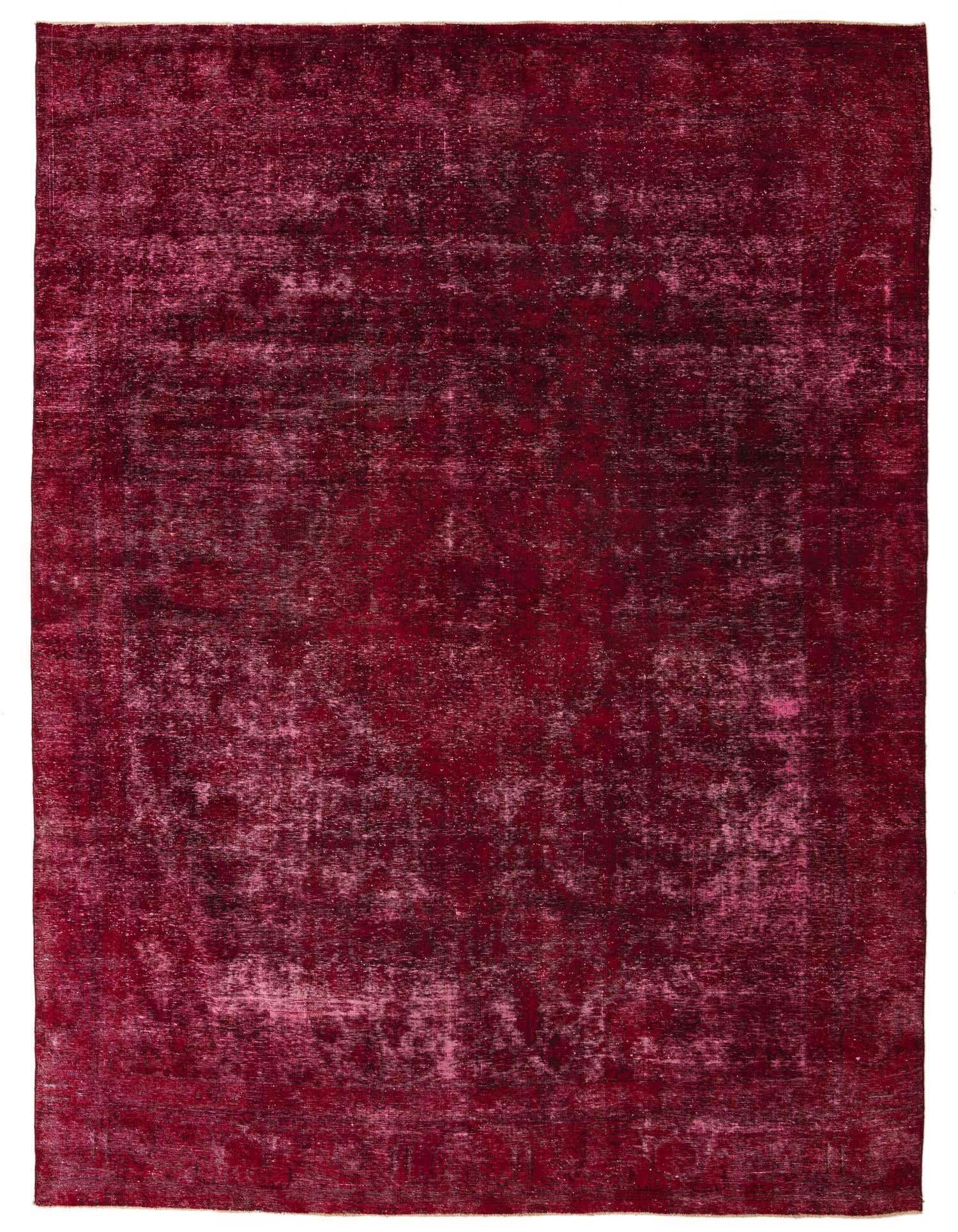 A 9x12 rectangular Ultra Vintage rug in deep red with a distressed Persian pattern, suitable for a living room.