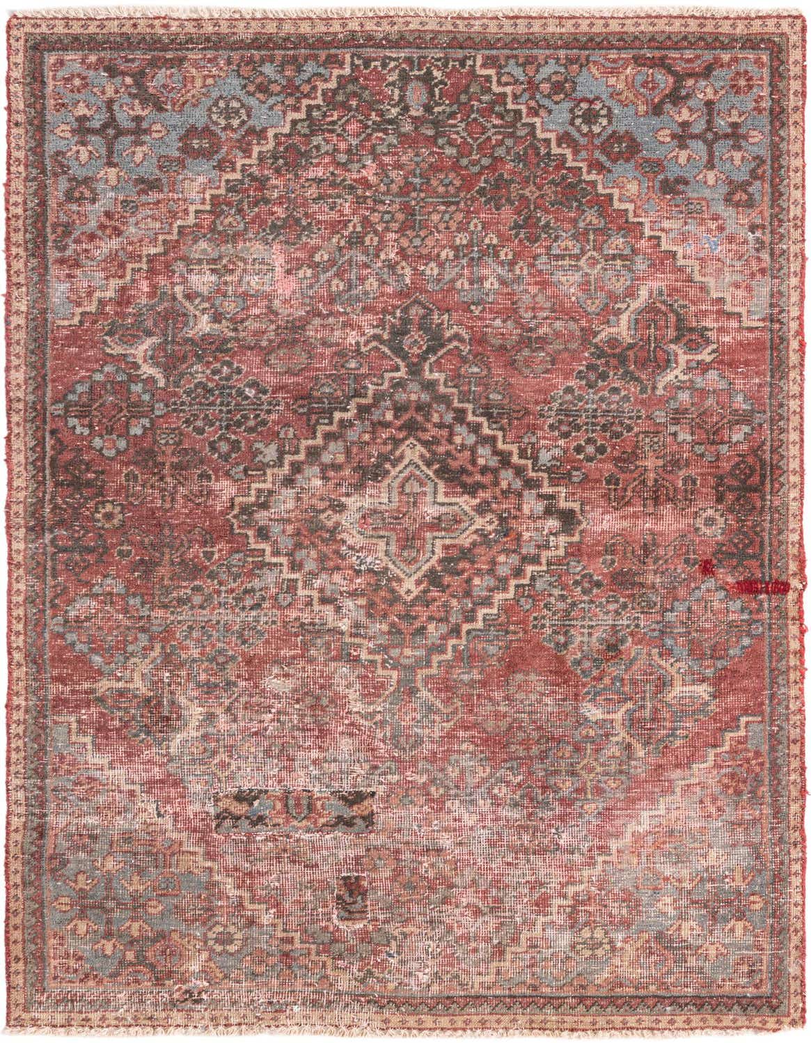 A 3x5 rectangular Ultra Vintage rug in distressed reds, blues, and browns with a central medallion and Persian pattern.