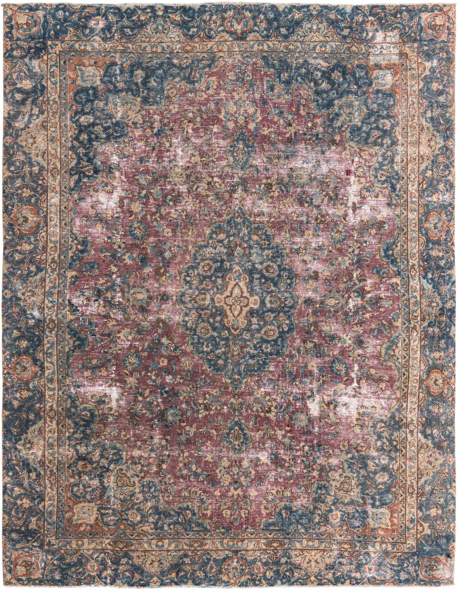 A 9x12 rectangular Ultra Vintage rug featuring a faded Persian medallion pattern in reds, blues, and beige.