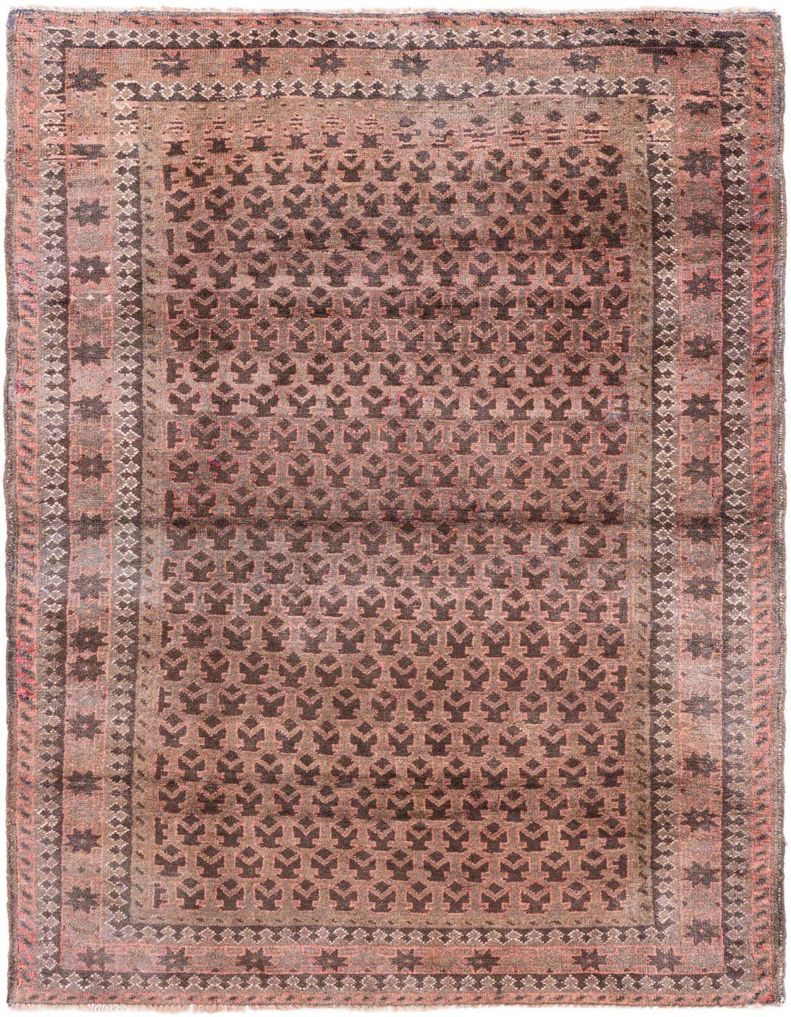 A 4x6 rectangular Ultra Vintage rug in shades of red and brown, featuring a traditional Persian pattern with a distinct border.