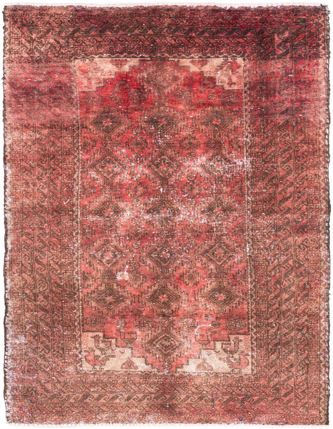 A 3x5 rectangular Ultra Vintage rug by Rugs.com, featuring faded reds and intricate Persian patterns with a medium pile, suitable for a kitchen or entryway.