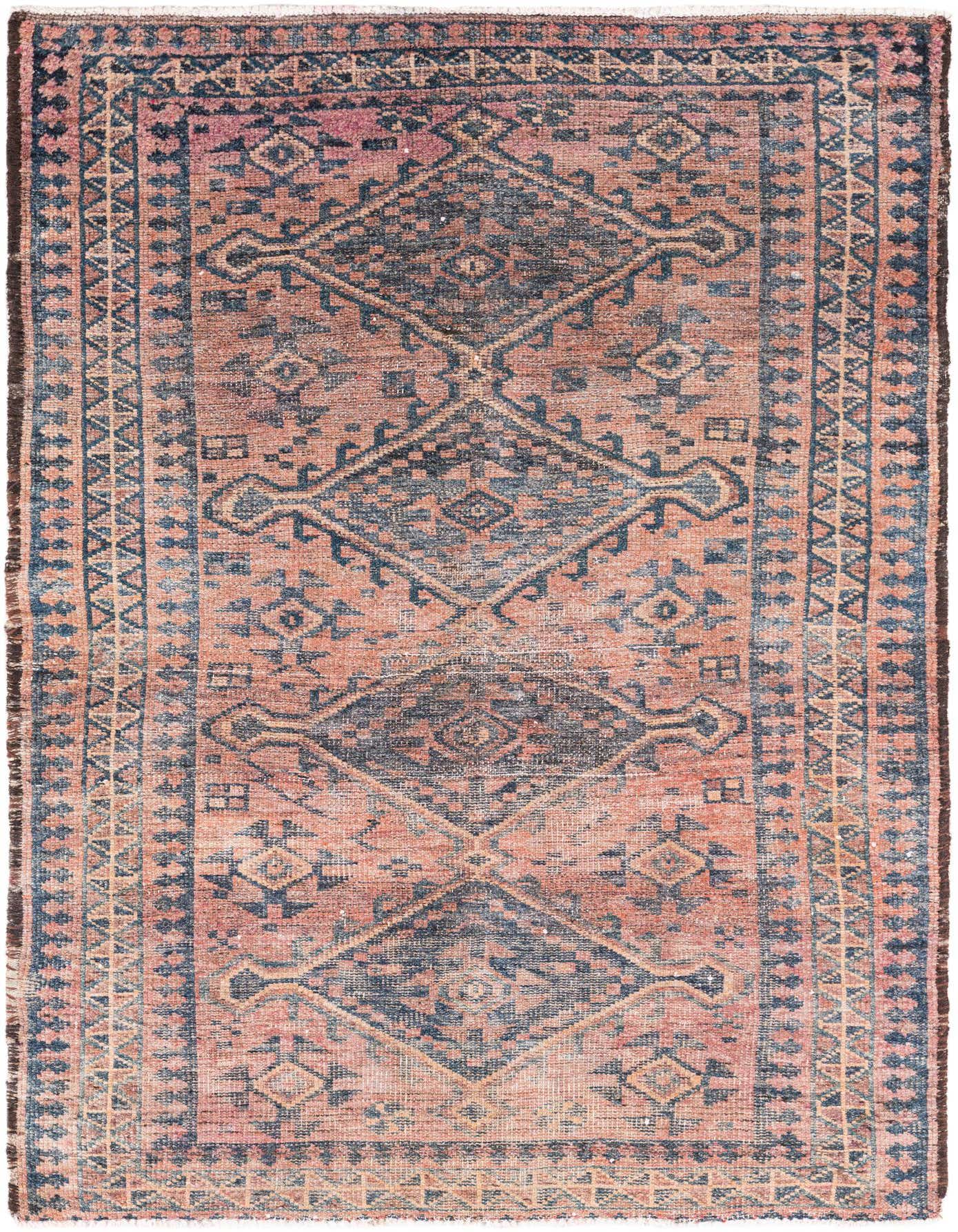 A 4x6 rectangular Ultra Vintage rug featuring a distressed Persian pattern in shades of red and dark blue.