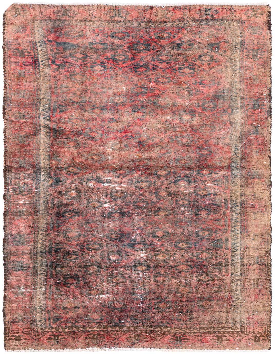A 3x5 rectangular red Persian rug with a faded vintage pattern and subtle dark accents, ideal for an entryway.