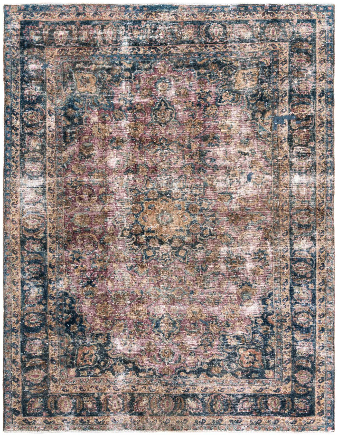 A 6x9 rectangular Ultra Vintage rug featuring a distressed Persian medallion pattern in shades of red, blue, and beige.