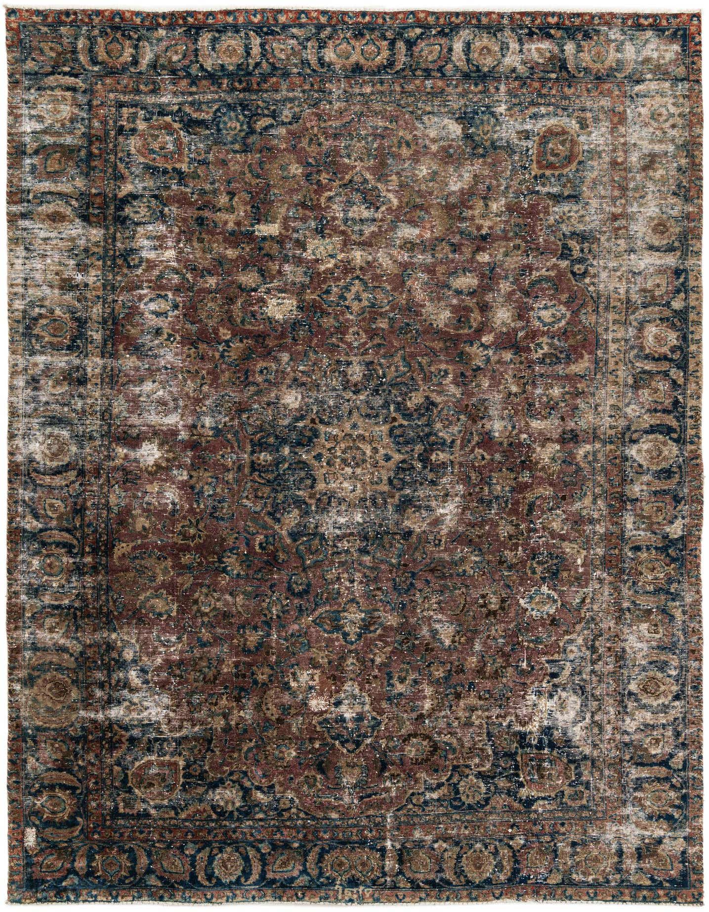 A rectangular 8x11 Ultra Vintage Persian rug with a faded red and blue medallion pattern, suitable for a living room.