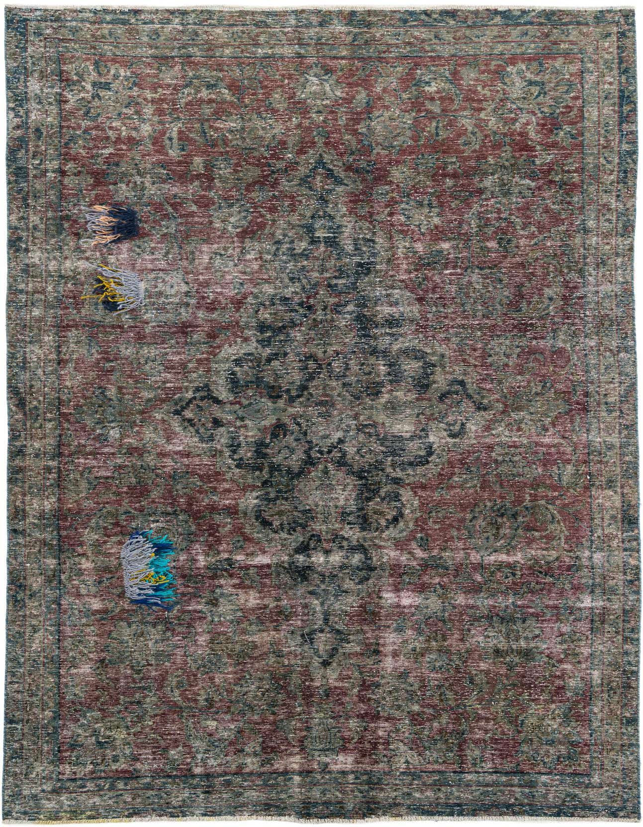 A 6x9 rectangular Ultra Vintage wool rug featuring a distressed Persian medallion pattern in shades of red and dark blue.