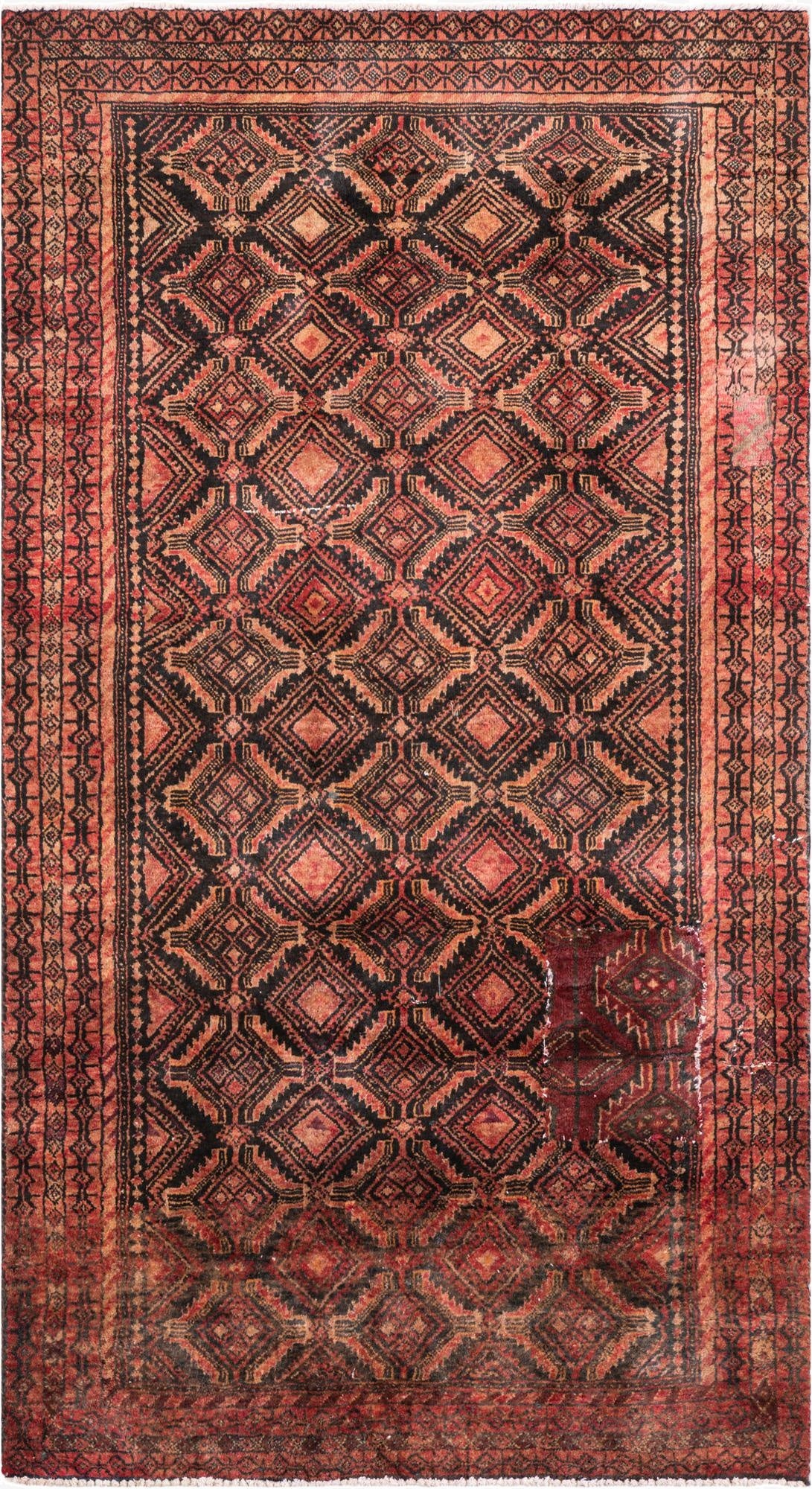  3' 5 x 6' 3  Hand Knotted Ultra Vintage Persian Wool Rug