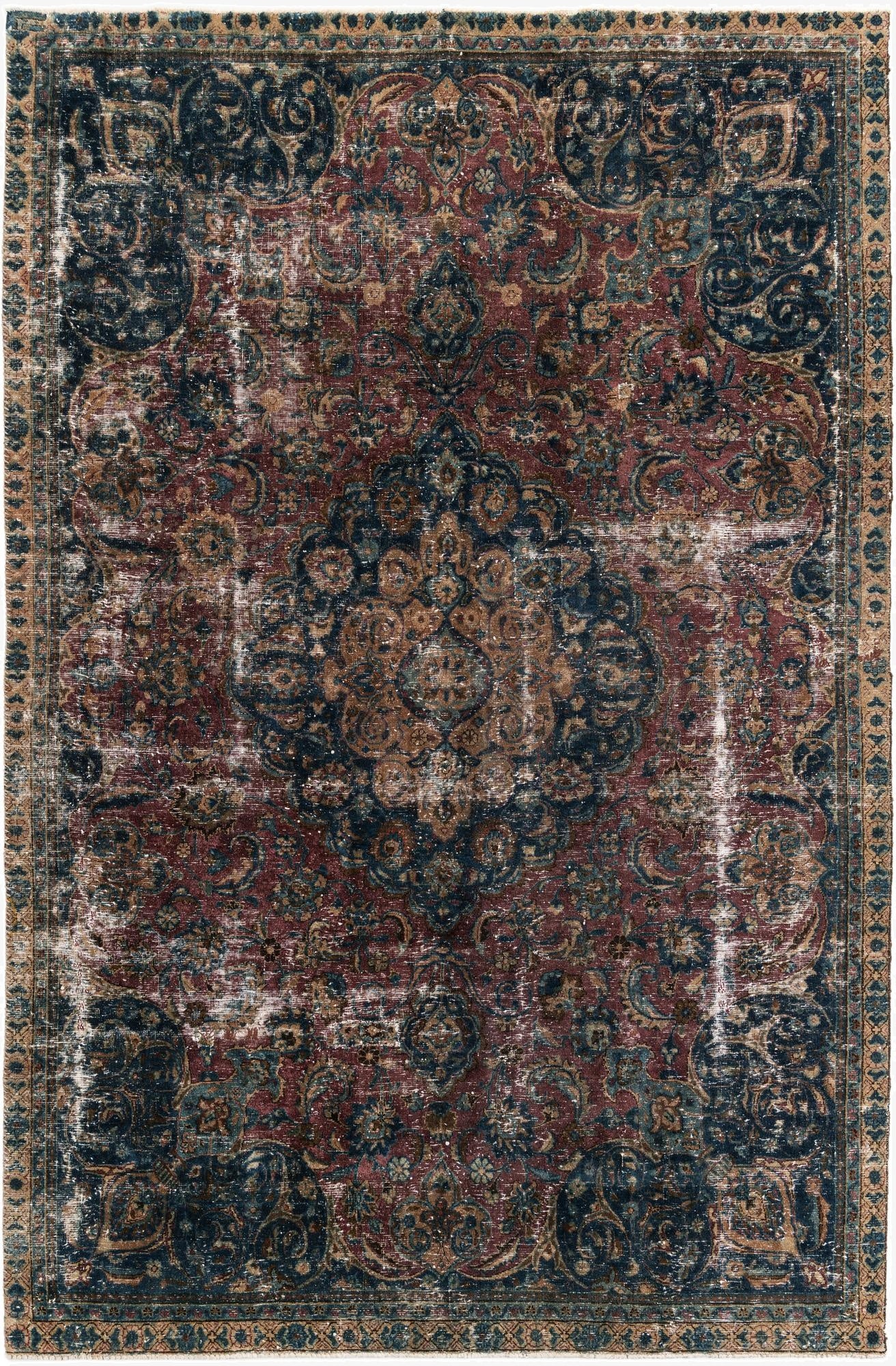 7' 3 x 10' 10  Hand Knotted Ultra Vintage Persian Wool Rug