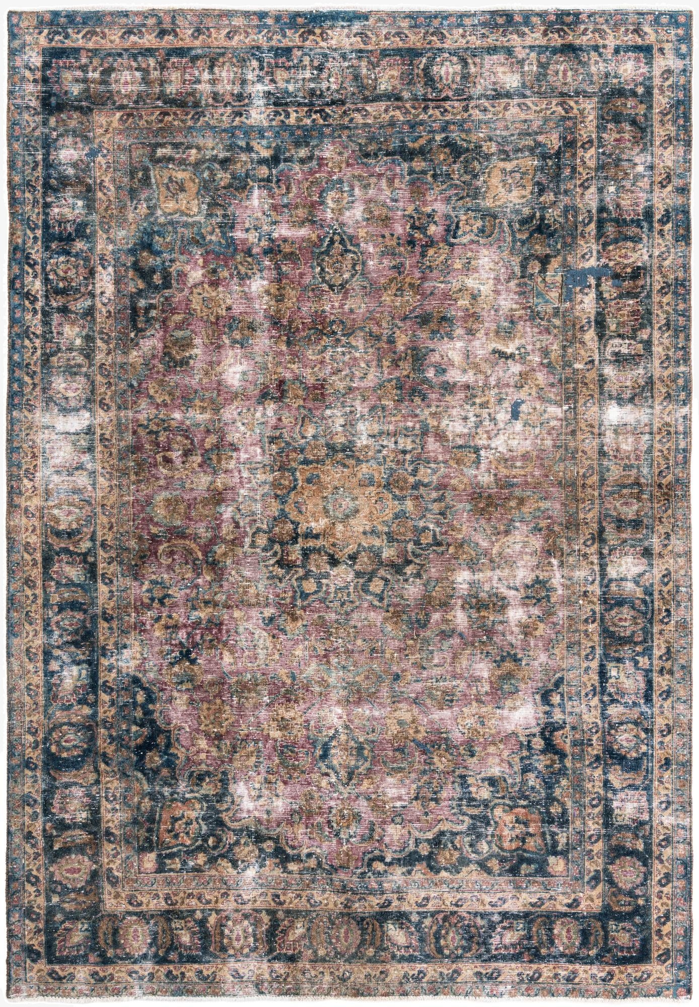  6' 7 x 9' 4  Hand Knotted Ultra Vintage Persian Wool Rug