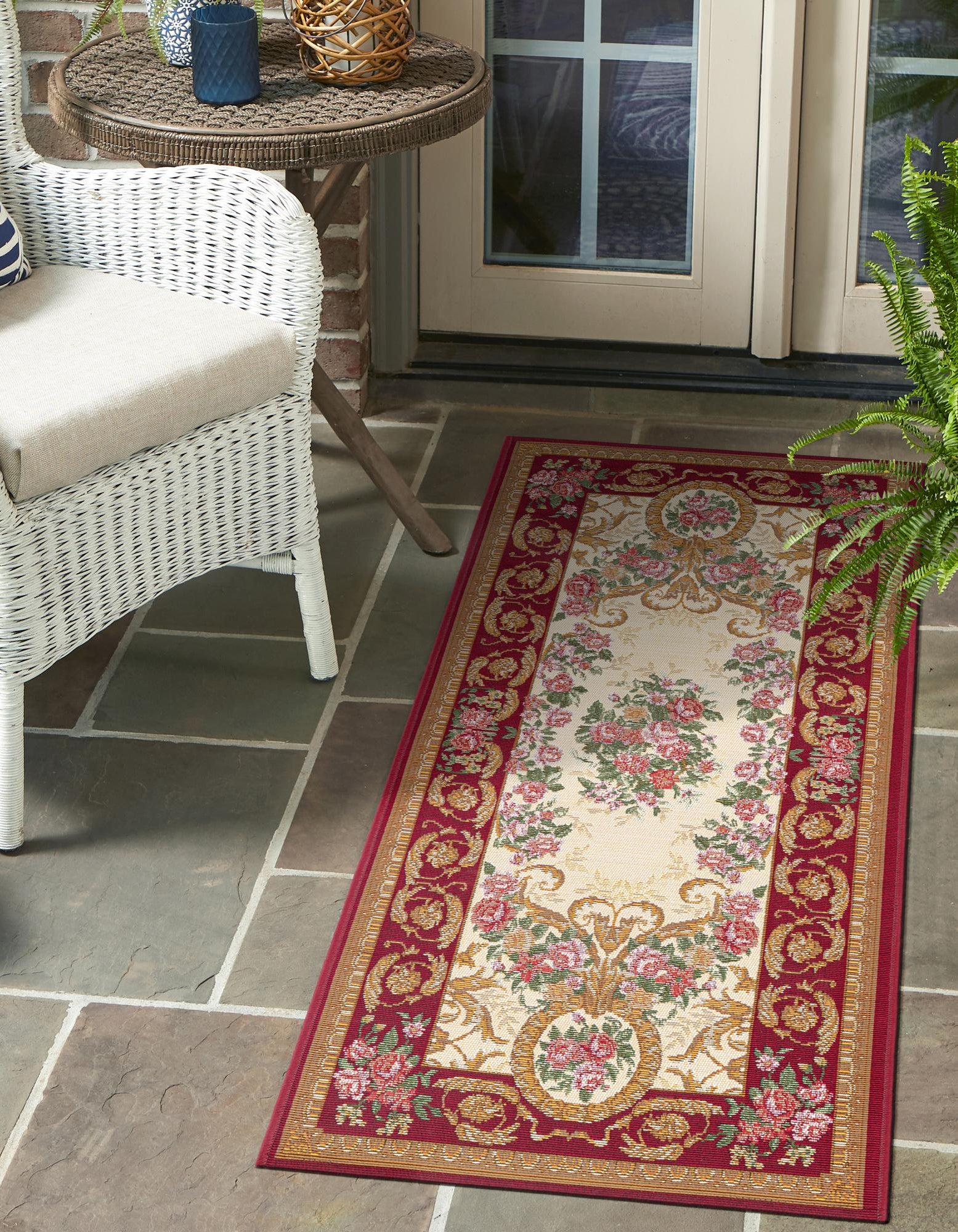 Burgundy Red and Ivory 2' x 5' Traditional Indoor / Outdoor Runner Rug ...