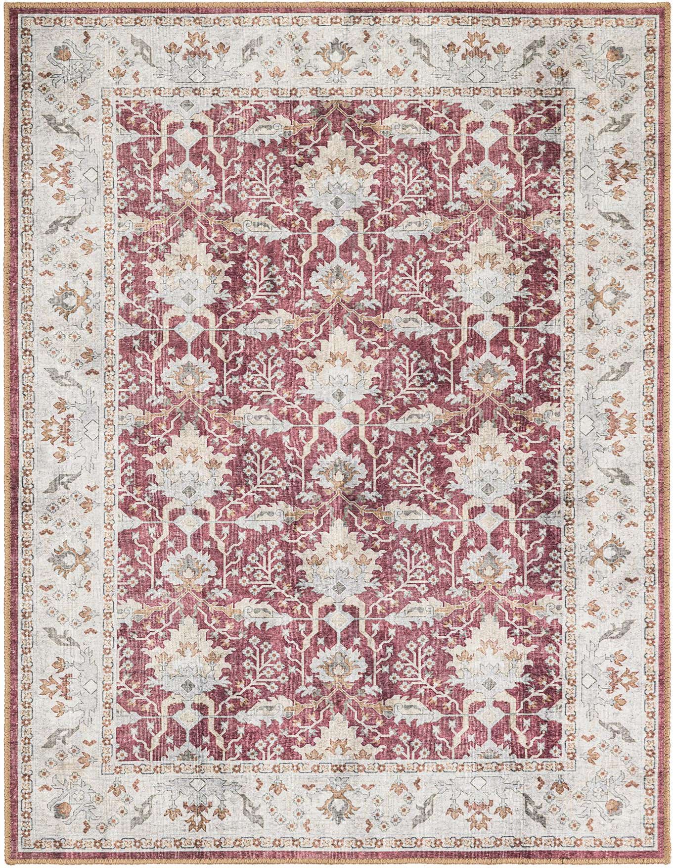 A 4x6 rectangular indoor rug featuring a traditional medallion pattern in distressed reds, creams, and grays.