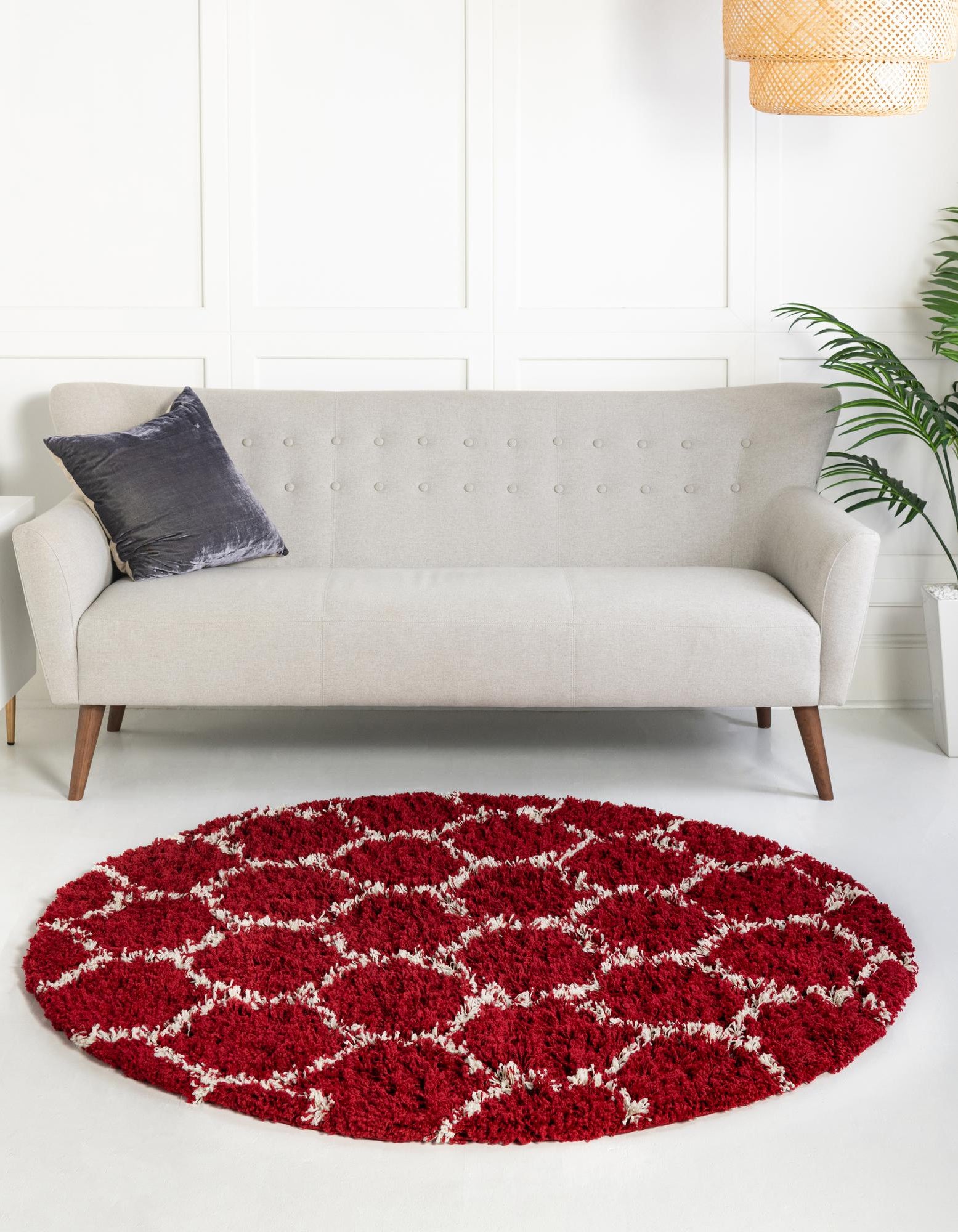 Burgundy Red 10' x 10' Lattice Shag Round Rug | Rugs.com