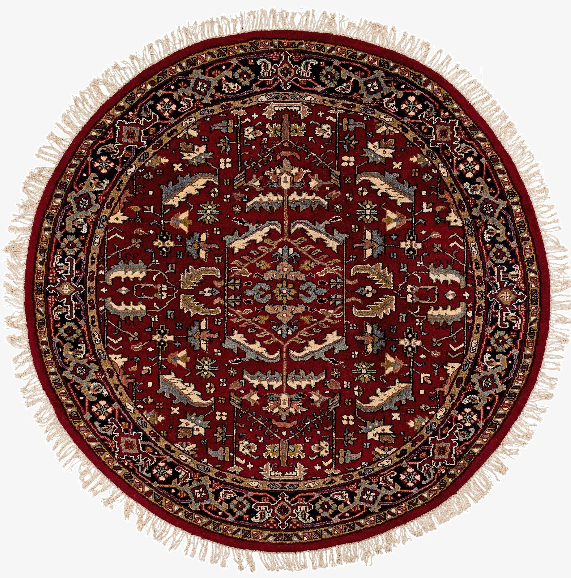  7' 2 x 7' 2  Hand Knotted Heriz Wool Round Rug