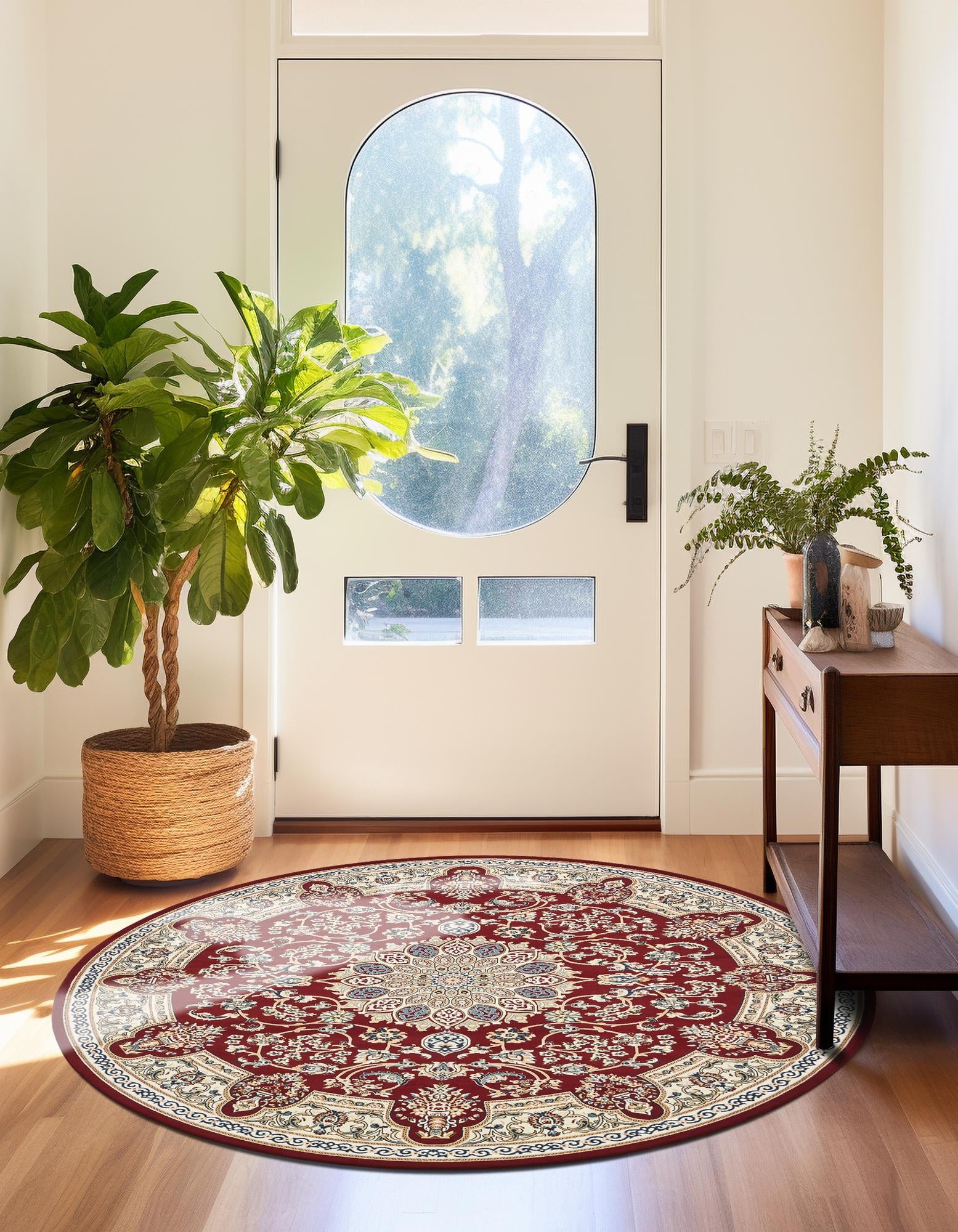 Burgundy 10' x 10' Nain Design Round Rug | Rugs.com
