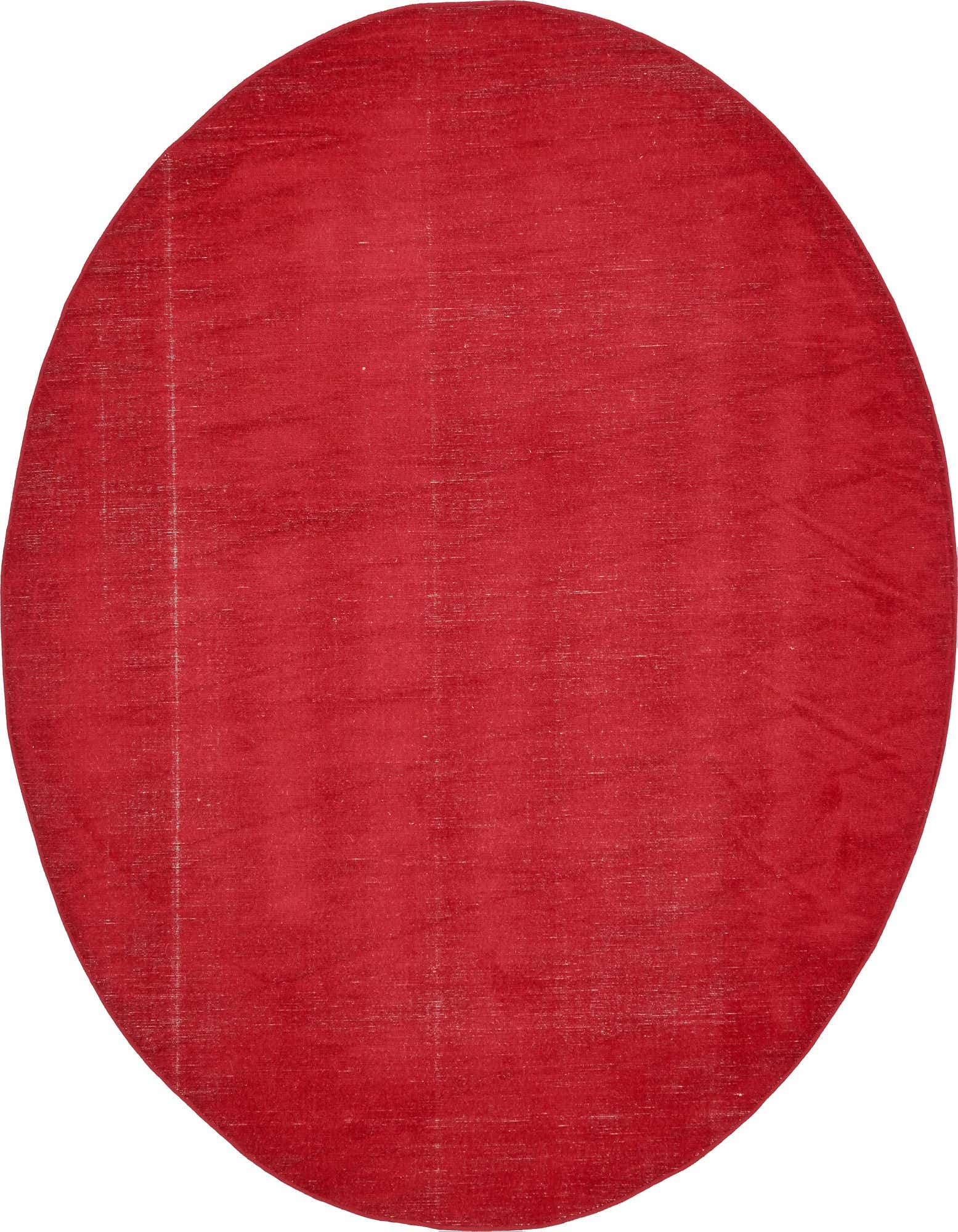 A vibrant red 8' round flatweave rug with a subtle distressed texture, perfect for adding a pop of color to any indoor space.