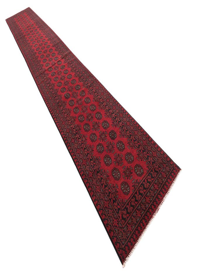 Detail image of  2' 8 x 19' 1  Hand Knotted Afghan Akhche Wool Runner Rug