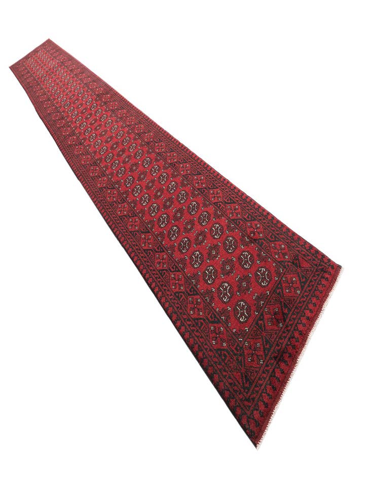 Detail image of  2' 8 x 18' 10  Hand Knotted Afghan Akhche Wool Runner Rug