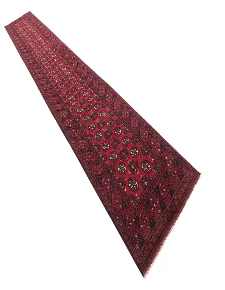 Detail image of  2' 7 x 18' 8  Hand Knotted Afghan Akhche Wool Runner Rug