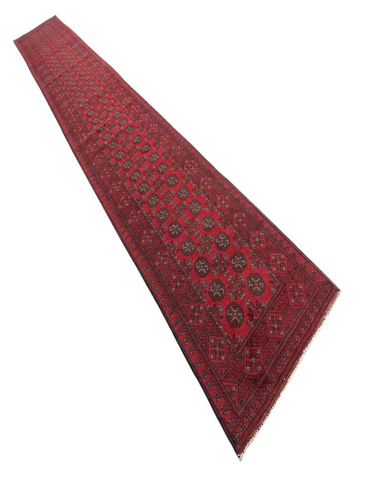 Detail image of  2' 7 x 18' 9  Hand Knotted Afghan Akhche Wool Runner Rug