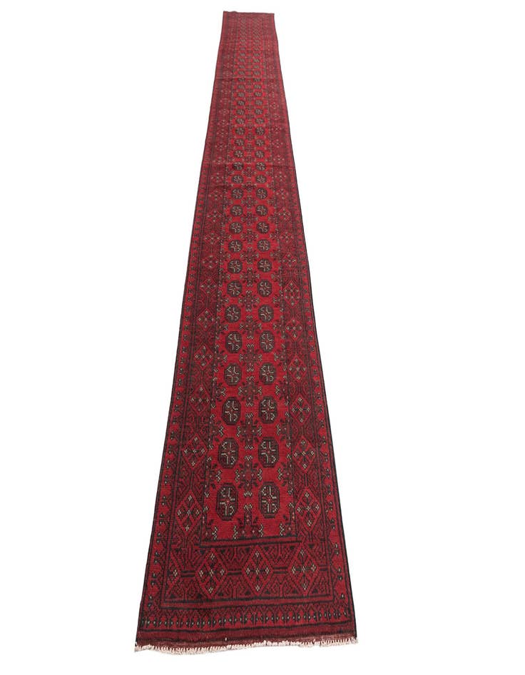 Detail image of  2' 7 x 18' 9  Hand Knotted Afghan Akhche Wool Runner Rug