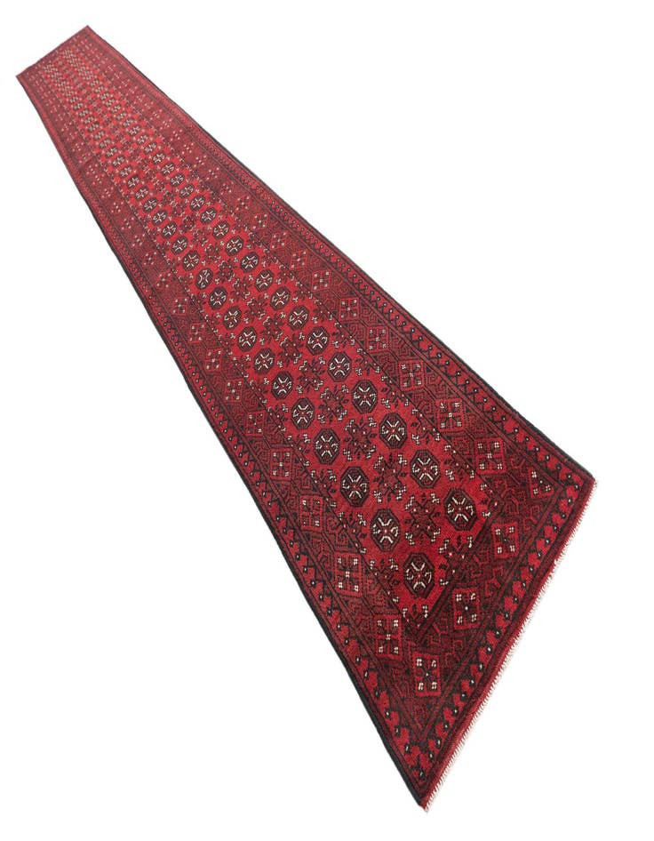 Detail image of  2' 7 x 18' 10  Hand Knotted Afghan Akhche Wool Runner Rug