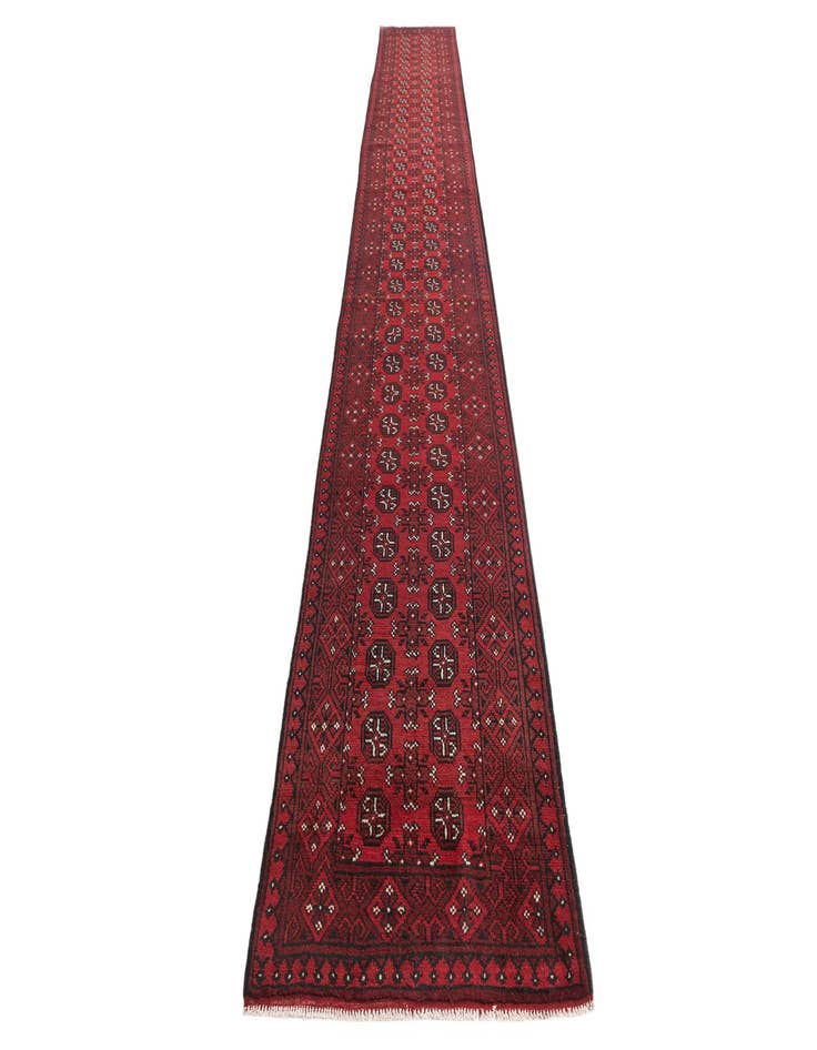 Detail image of  2' 7 x 18' 10  Hand Knotted Afghan Akhche Wool Runner Rug