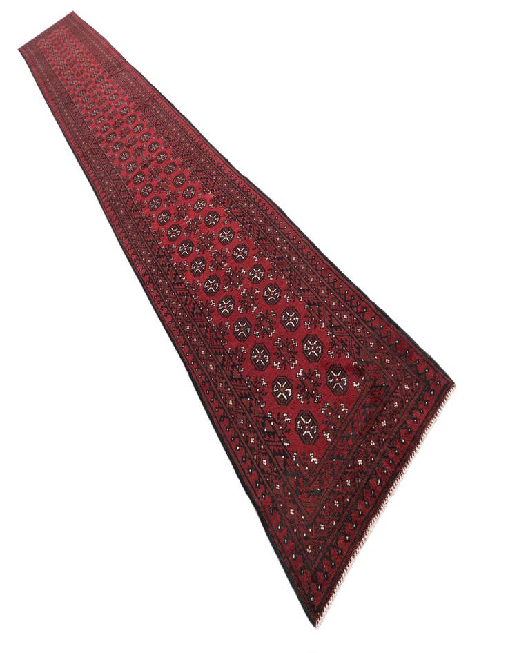 Detail image of 2' 8 x 18' 9 Hand Knotted Afghan Akhche Wool Runner Rug