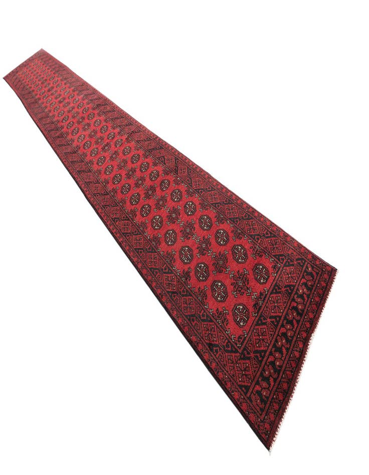 Detail image of  2' 7 x 19'  Hand Knotted Afghan Akhche Wool Runner Rug