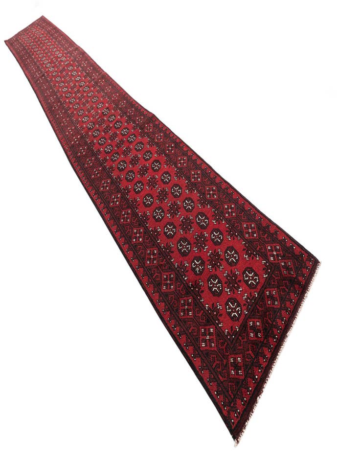 Detail image of  2' 7 x 18' 7  Hand Knotted Afghan Akhche Wool Runner Rug