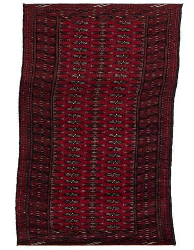 A 16 ft traditional Afghan Akhche runner rug in deep red with tribal patterns and black and white accents, ideal for a hallway.
