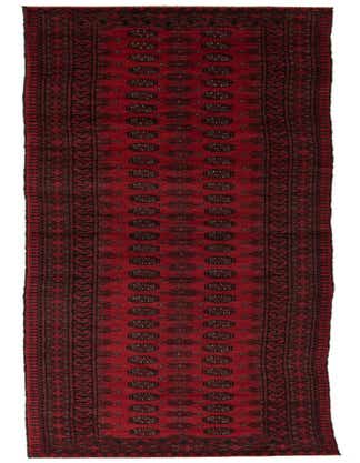 A long, narrow 19 ft red runner rug with a traditional tribal pattern in dark red and black, suitable for hallways.