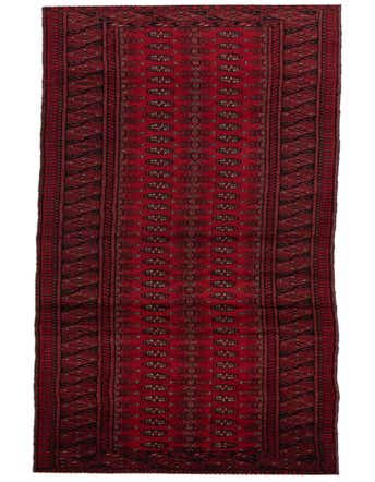 A long, narrow 19 ft red wool runner rug with a traditional tribal pattern and dark accents, ideal for hallways.