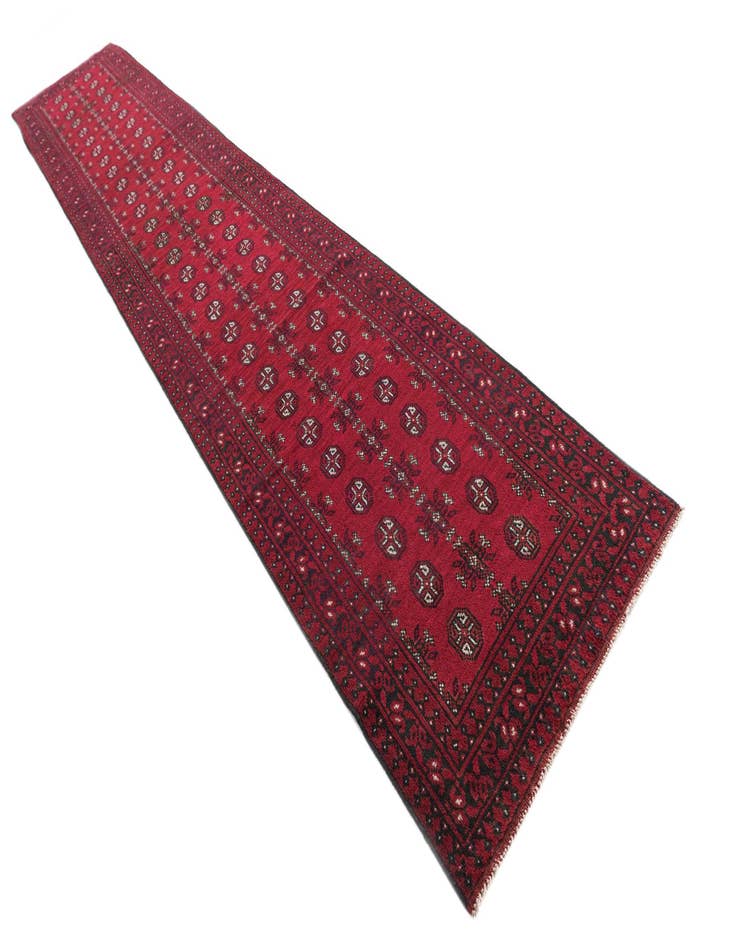 Detail image of  2' 8 x 16'  Hand Knotted Afghan Akhche Wool Runner Rug