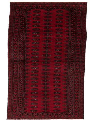 A long, narrow 16 ft runner rug in deep red with black traditional tribal patterns, ideal for a hallway.